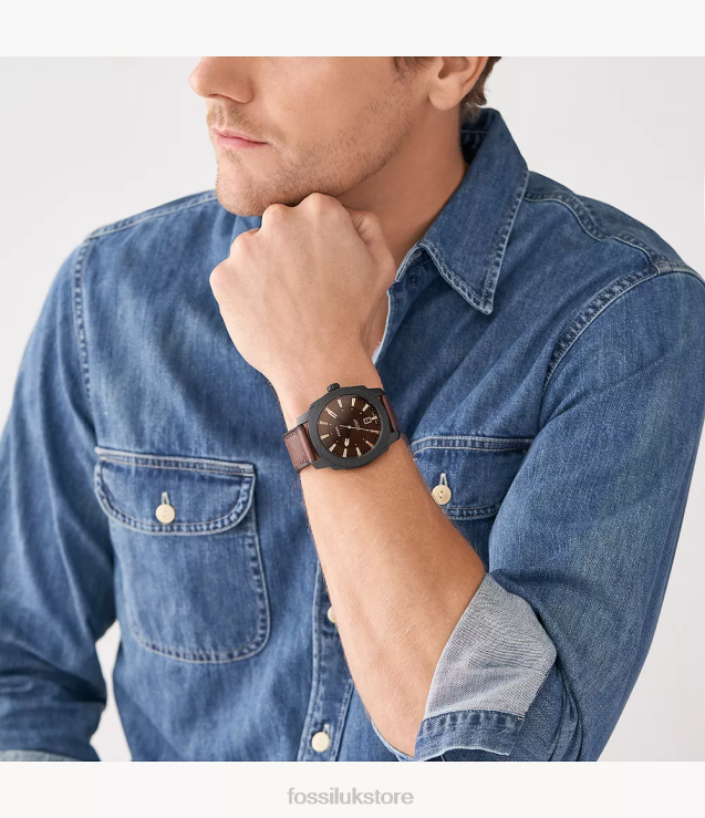 Watch 2N02H1456 Dark Brown Men Fossil Machine Three-Hand Date LiteHide Leather Watch