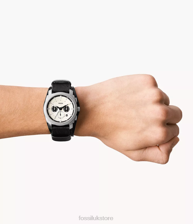 Watch 2N02H1458 Black Men Fossil Machine Chronograph LiteHide Leather Watch