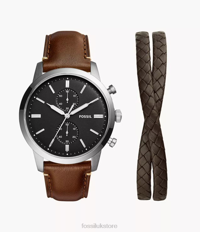 Watch 2N02H1460 Brown Men Fossil Townsman Chronograph LiteHide Leather Watch and Bracelet Set