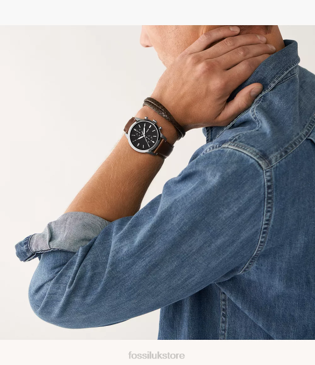Watch 2N02H1460 Brown Men Fossil Townsman Chronograph LiteHide Leather Watch and Bracelet Set