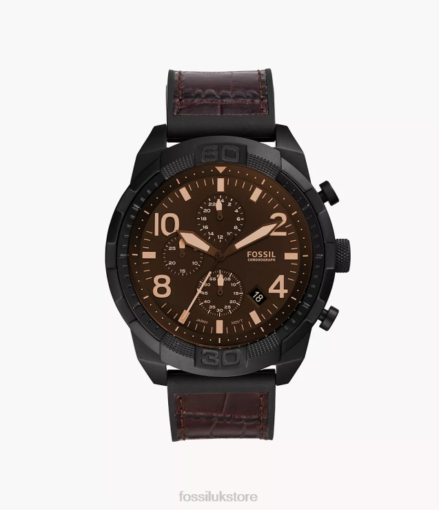 Watch 2N02H1582 Brown Croco Men Fossil Bronson Chronograph Leather and Rubber Watch