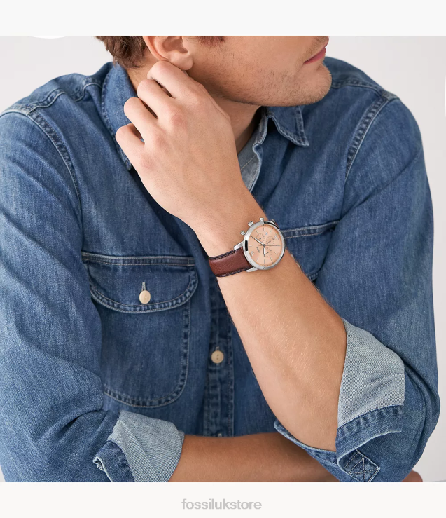 Watch 2N02H1603 Medium Brown Men Fossil Neutra Chronograph LiteHide Leather Watch