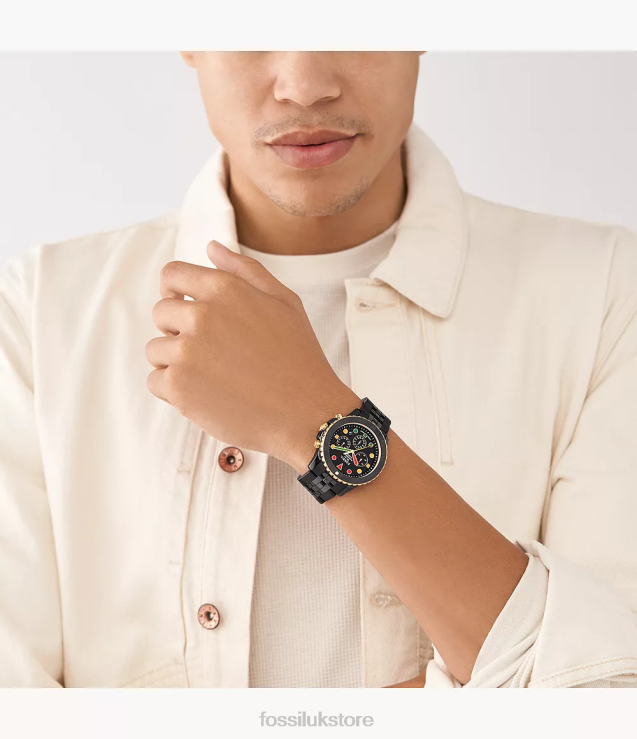 Watch 2N02H1594 Black Men Fossil History Month FB-01 Chronograph Ceramic Watch