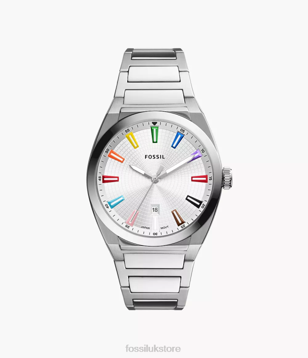 Watch 2N02H1344 Silver-Tone Men Fossil Pride Three-Hand Date Stainless Steel Watch