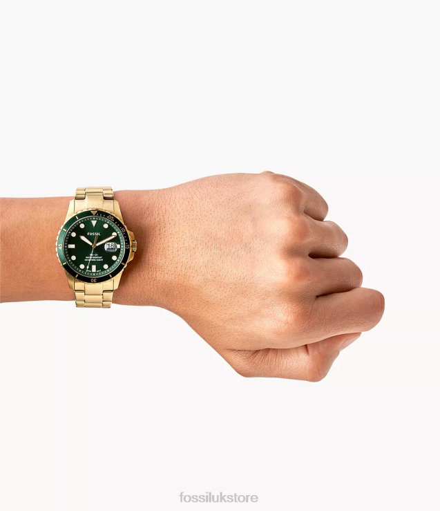 Watch 2N02H1345 Gold-Tone Men Fossil FB-01 Three-Hand Date Stainless Steel Watch