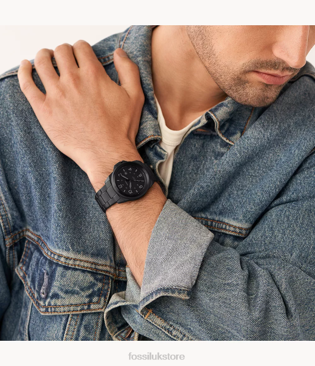 Watch 2N02H1349 Black Men Fossil Bronson Three-Hand Date Stainless Steel Watch