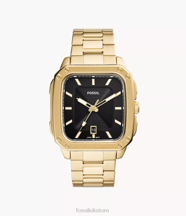 Watch 2N02H1351 Gold-Tone Men Fossil Inscription Three-Hand Date Stainless Steel Watch