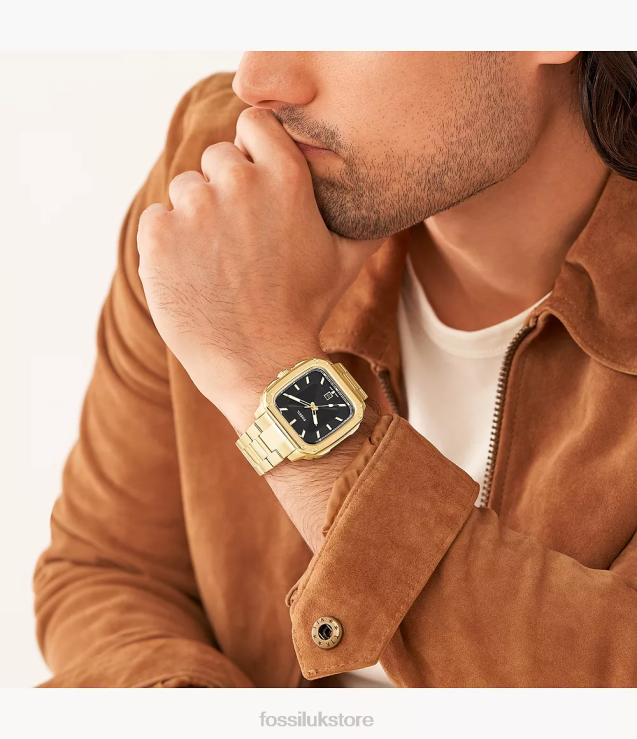 Watch 2N02H1351 Gold-Tone Men Fossil Inscription Three-Hand Date Stainless Steel Watch