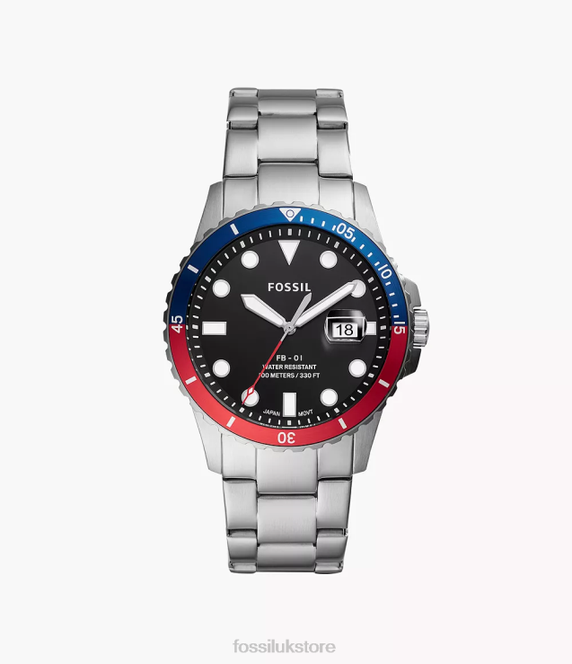 Watch 2N02H1359 Silver-Tone Men Fossil FB-01 Three-Hand Date Stainless Steel Watch