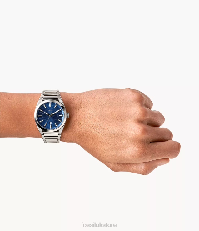 Watch 2N02H1362 Silver-Tone Men Fossil Everett Three-Hand Date Stainless Steel Watch