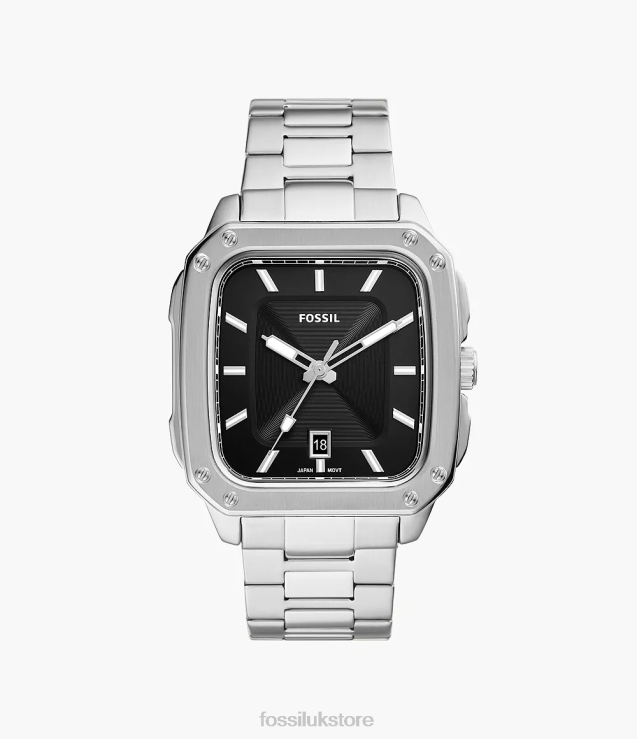 Watch 2N02H1366 Silver-Tone Men Fossil Inscription Three-Hand Date Stainless Steel Watch