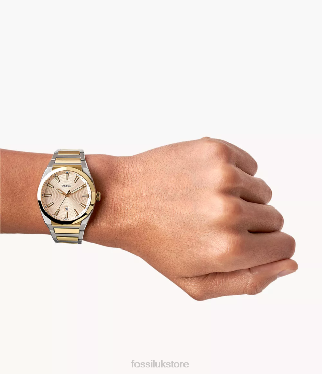 Watch 2N02H1379 Two-Tone Men Fossil Everett Three-Hand Date Stainless Steel Watch