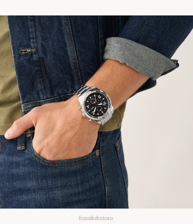 Watch 2N02H1380 Black Men Fossil Bronson Chronograph Stainless Steel Watch and Interchangeable Strap Set