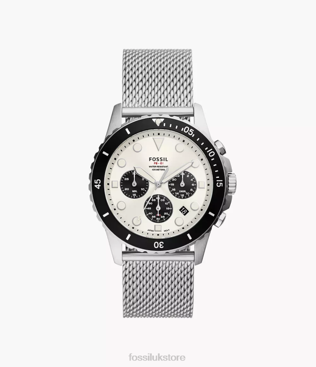 Watch 2N02H1546 Silver-Tone Men Fossil FB-01 Chronograph Stainless Steel Mesh Watch