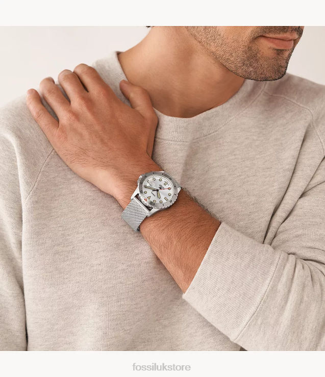 Watch 2N02H1599 Blue Men Fossil Three-Hand Date Stainless Steel Mesh Watch