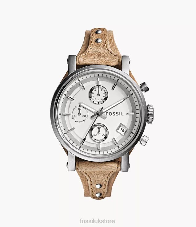 Watch 2N02H104 Beige Women Fossil Original Boyfriend Chronograph Bone Leather Watch