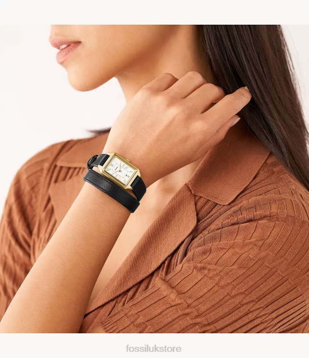 Watch 2N02H107 Black Women Fossil Raquel Three-Hand Date LiteHide Leather Watch