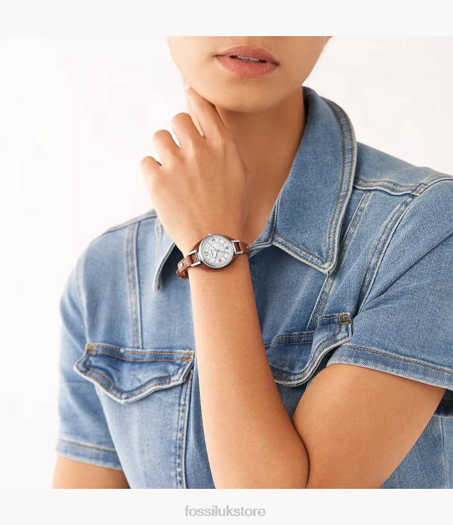 Watch 2N02H222 Brown Women Fossil Carlie Three-Hand LiteHide Leather Watch