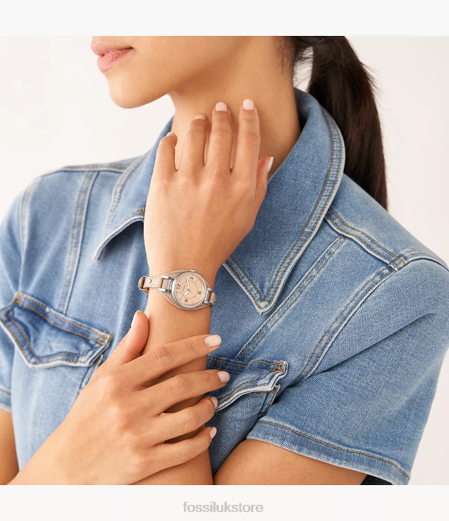 Watch 2N02H223 Latte Women Fossil Carlie Three-Hand Beige LiteHide Leather Watch