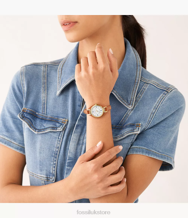 Watch 2N02H228 Medium Brown Women Fossil Carlie Three-Hand LiteHide Leather Watch