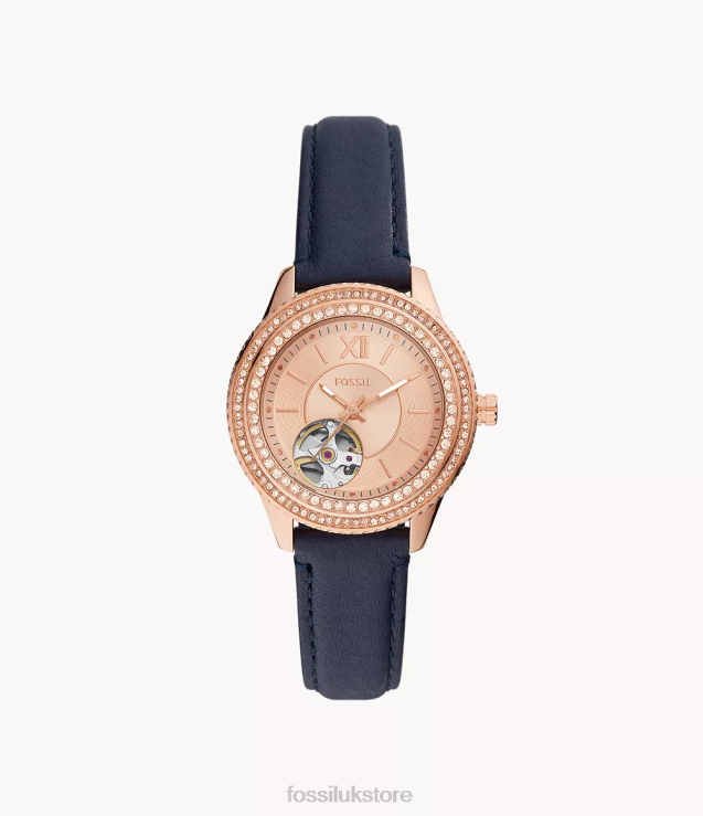 Watch 2N02H88 Navy Women Fossil Stella Automatic LiteHide Leather Watch