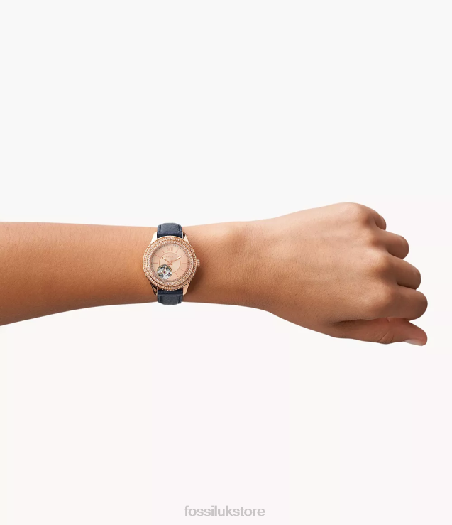 Watch 2N02H88 Navy Women Fossil Stella Automatic LiteHide Leather Watch
