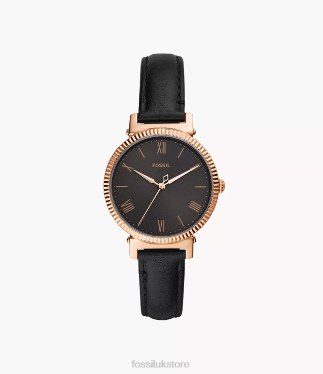 Watch 2N02H94 Black Women Fossil Daisy Three-Hand Leather Watch