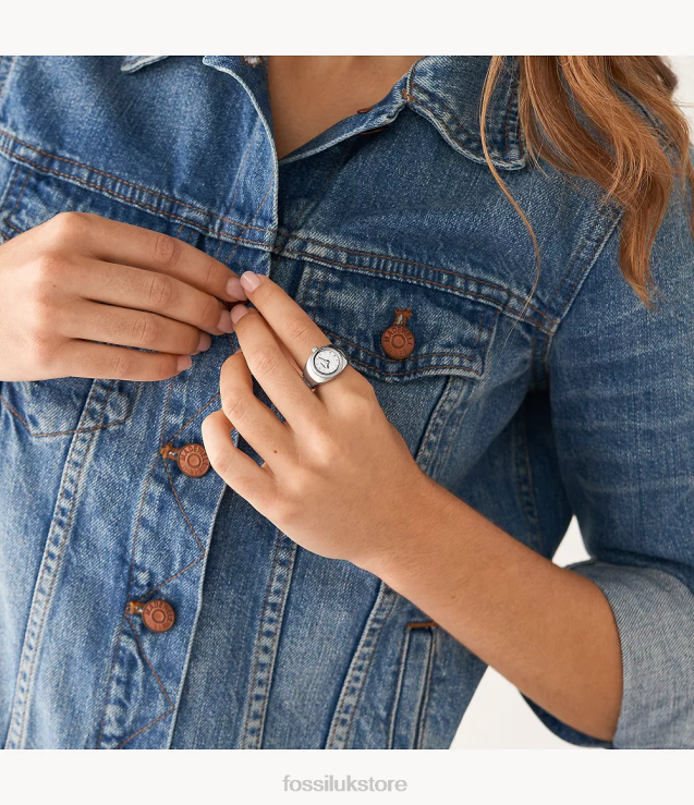 Watch Ring 2N02H21 Silver-Tone Women Fossil Watch Ring Two-Hand Stainless Steel