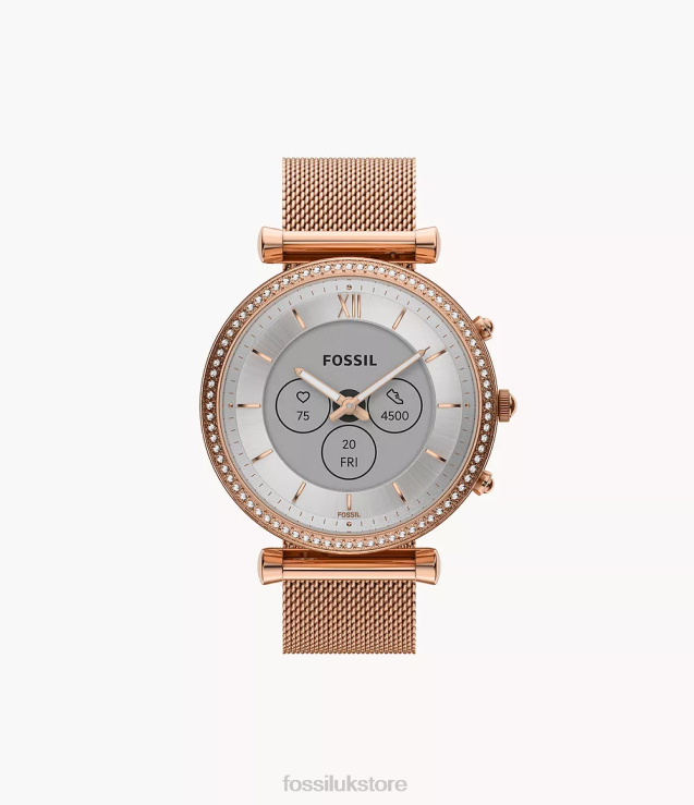 Watch 2N02H13 Rose Gold-Tone Women Fossil Carlie Gen 6 Hybrid Smartwatch Stainless Steel Mesh