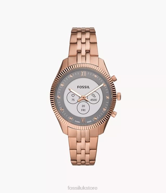 Watch 2N02H274 Rose Gold-Tone Women Fossil Hybrid Smartwatch HR Scarlette Stainless Steel