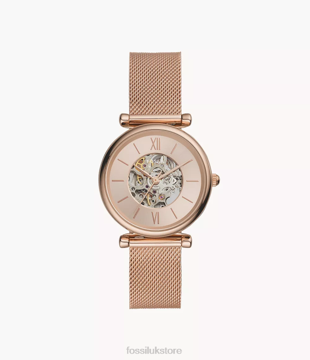 Watch 2N02H112 Rose Gold-Tone Women Fossil Carlie Automatic Stainless Steel Mesh Watch