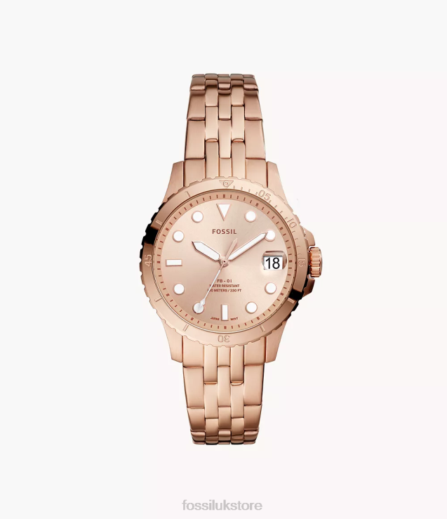 Watch 2N02H115 Rose Gold-Tone Women Fossil FB-01 Three-Hand Date Stainless Steel Watch