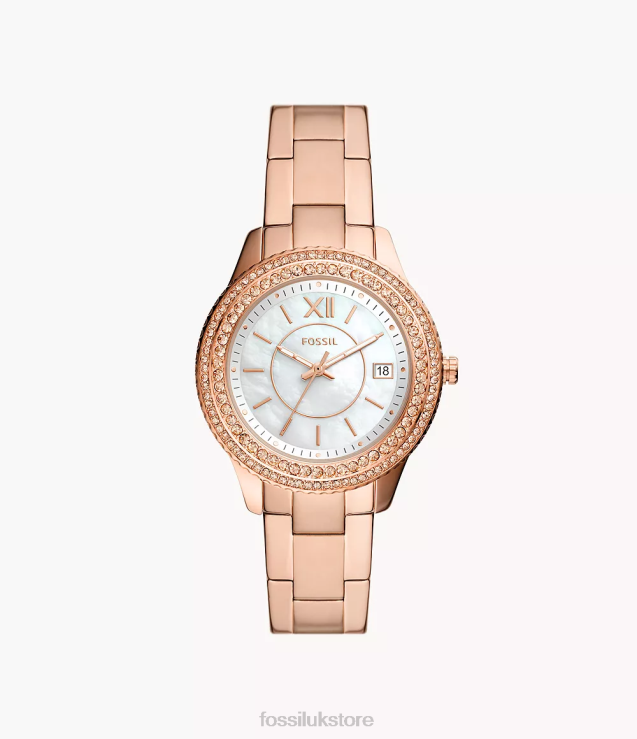 Watch 2N02H26 Rose Gold-Tone Women Fossil Stella Three-Hand Date Stainless Steel Watch