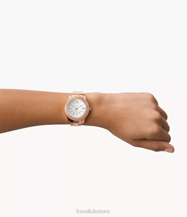 Watch 2N02H26 Rose Gold-Tone Women Fossil Stella Three-Hand Date Stainless Steel Watch