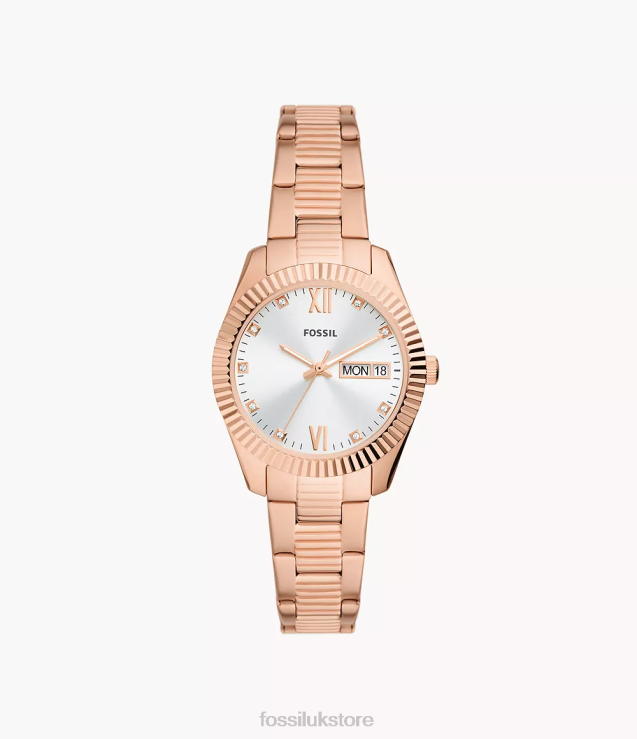 Watch 2N02H276 Rose Gold-Tone Women Fossil Scarlette Three-Hand Day-Date Stainless Steel Watch