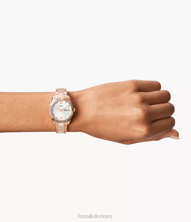 Watch 2N02H276 Rose Gold-Tone Women Fossil Scarlette Three-Hand Day-Date Stainless Steel Watch