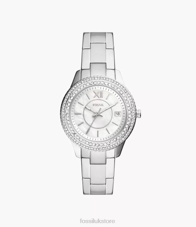 Watch 2N02H27 Silver-Tone Women Fossil Stella Three-Hand Date Stainless Steel Watch
