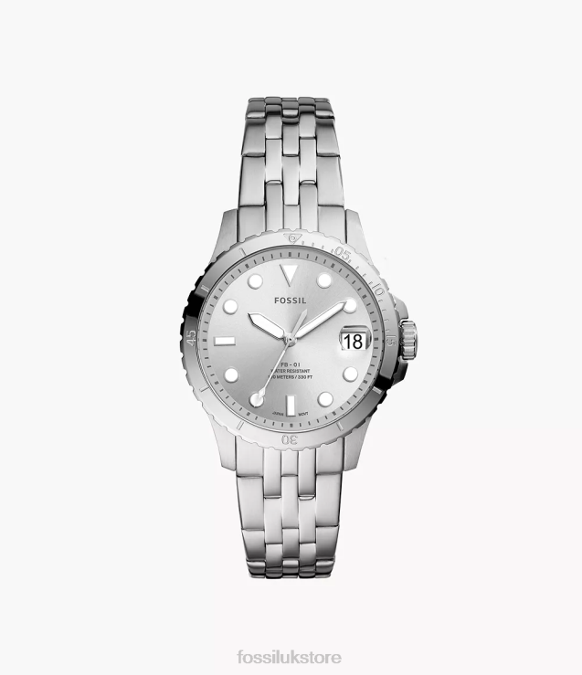 Watch 2N02H28 Silver-Tone Women Fossil FB-01 Three-Hand Date Stainless Steel Watch