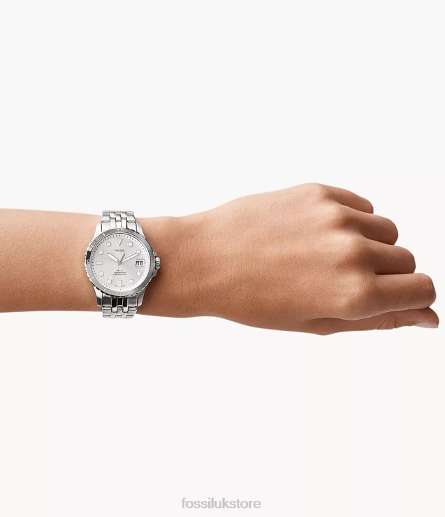 Watch 2N02H28 Silver-Tone Women Fossil FB-01 Three-Hand Date Stainless Steel Watch