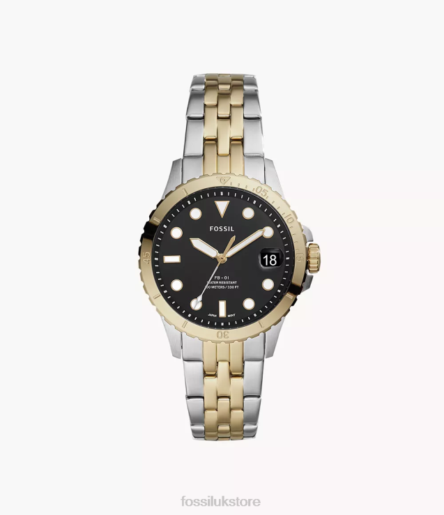 Watch 2N02H29 Two-Tone Women Fossil FB-01 Three-Hand Date Stainless Steel Watch