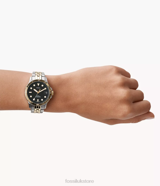 Watch 2N02H29 Two-Tone Women Fossil FB-01 Three-Hand Date Stainless Steel Watch