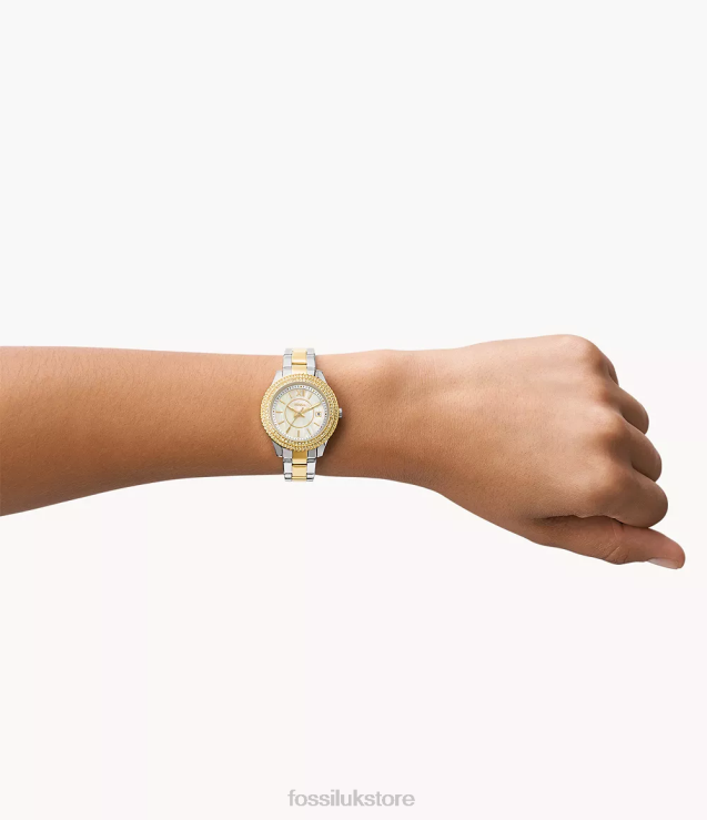 Watch 2N02H32 Two-Tone Women Fossil Stella Three-Hand Date Stainless Steel Watch