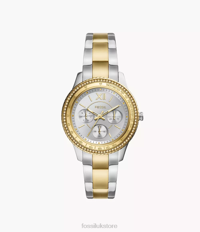 Watch 2N02H35 Two-Tone Women Fossil Stella Sport Multifunction Stainless Steel Watch