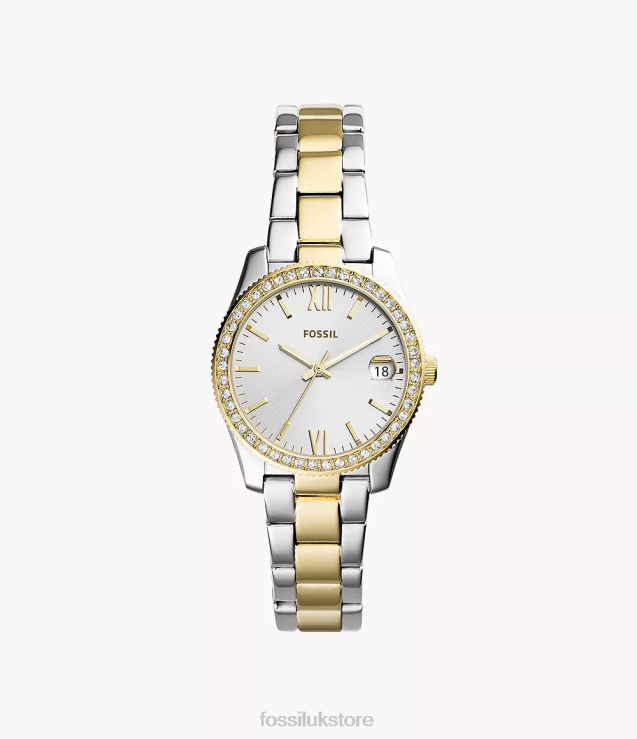 Watch 2N02H48 Two-Tone Women Fossil Scarlette Mini Three-Hand Date Two Tone Stainless Steel Watch