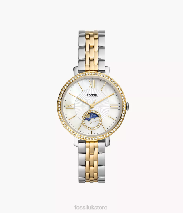 Watch 2N02H55 Two-Tone Women Fossil Jacqueline Sun Moon Multifunction Stainless Steel Watch
