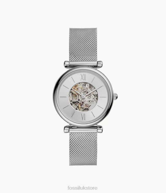 Watch 2N02H62 Silver-Tone Women Fossil Carlie Automatic Stainless Steel Mesh Watch