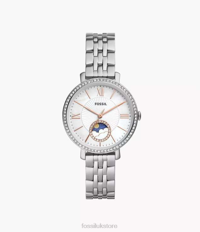 Watch 2N02H69 Silver Women Fossil Jacqueline Sun Moon Multifunction Stainless Steel Watch