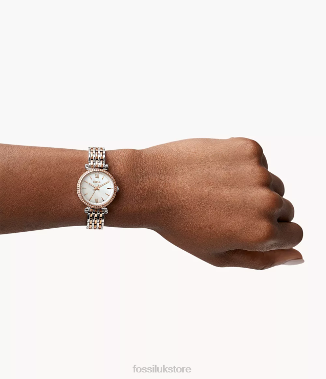 Watch 2N02H74 Two-Tone Women Fossil Carlie Mini Three-Hand Stainless Steel Watch