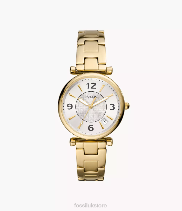 Watch 2N02H76 Gold-Tone Women Fossil Carlie Three-Hand Date Stainless Steel Watch