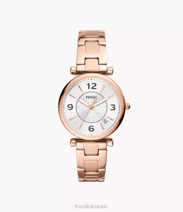 Watch 2N02H77 Rose Gold-Tone Women Fossil Carlie Three-Hand Date Stainless Steel Watch